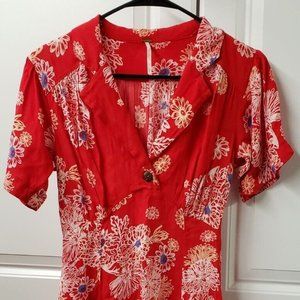 Free People Hawaii Midi Dress  Size: XS  Red  Floral